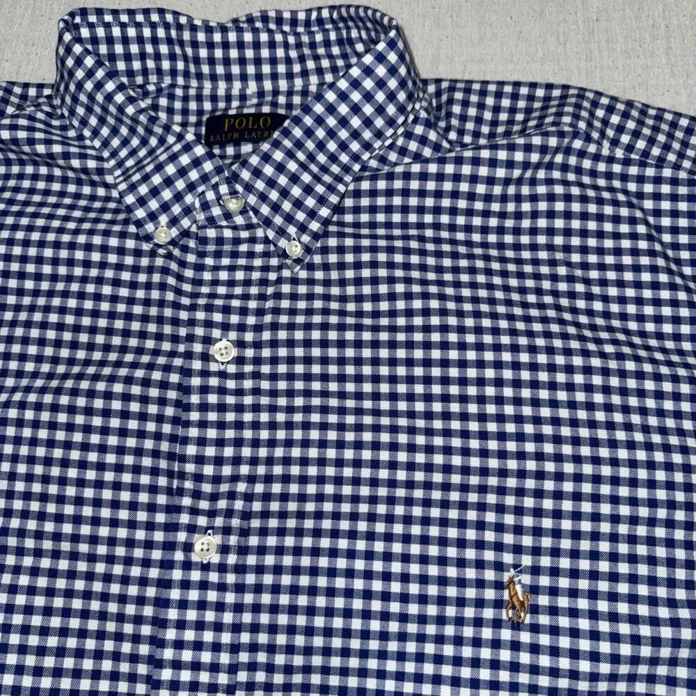 POLO RALPH LAUREN BUTTON SHIRT 3XLT TALL White Blue OXFORD CHECK PONY SS EUC